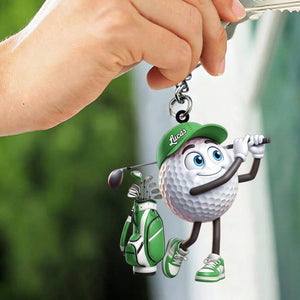 Golf Swing Motion Personalized Cute Golf Ball Mascot Keychain Gift For Golf Lovers