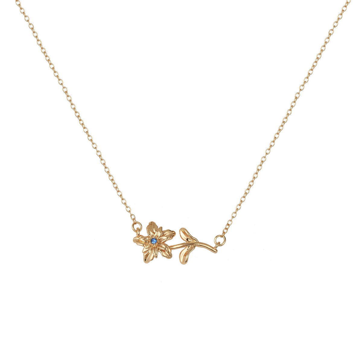 Birth Flower Necklace - Dainty Horizontal Flower Charm