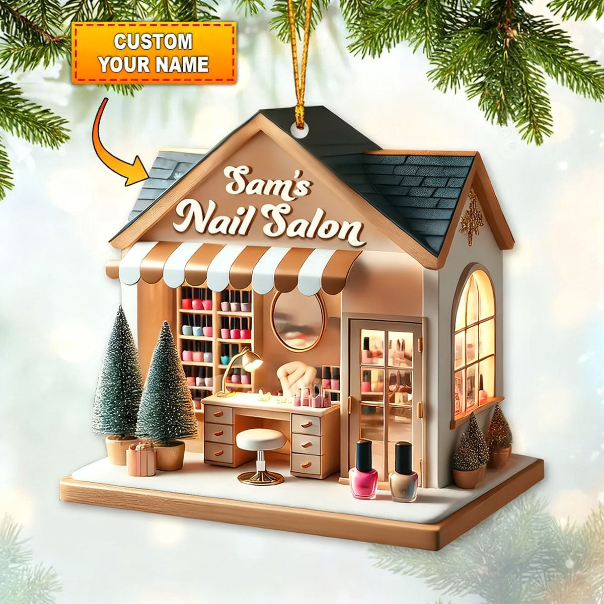 Personalized Custom Name Nail Salon Ornament, Nail Salon Christmas Decoration