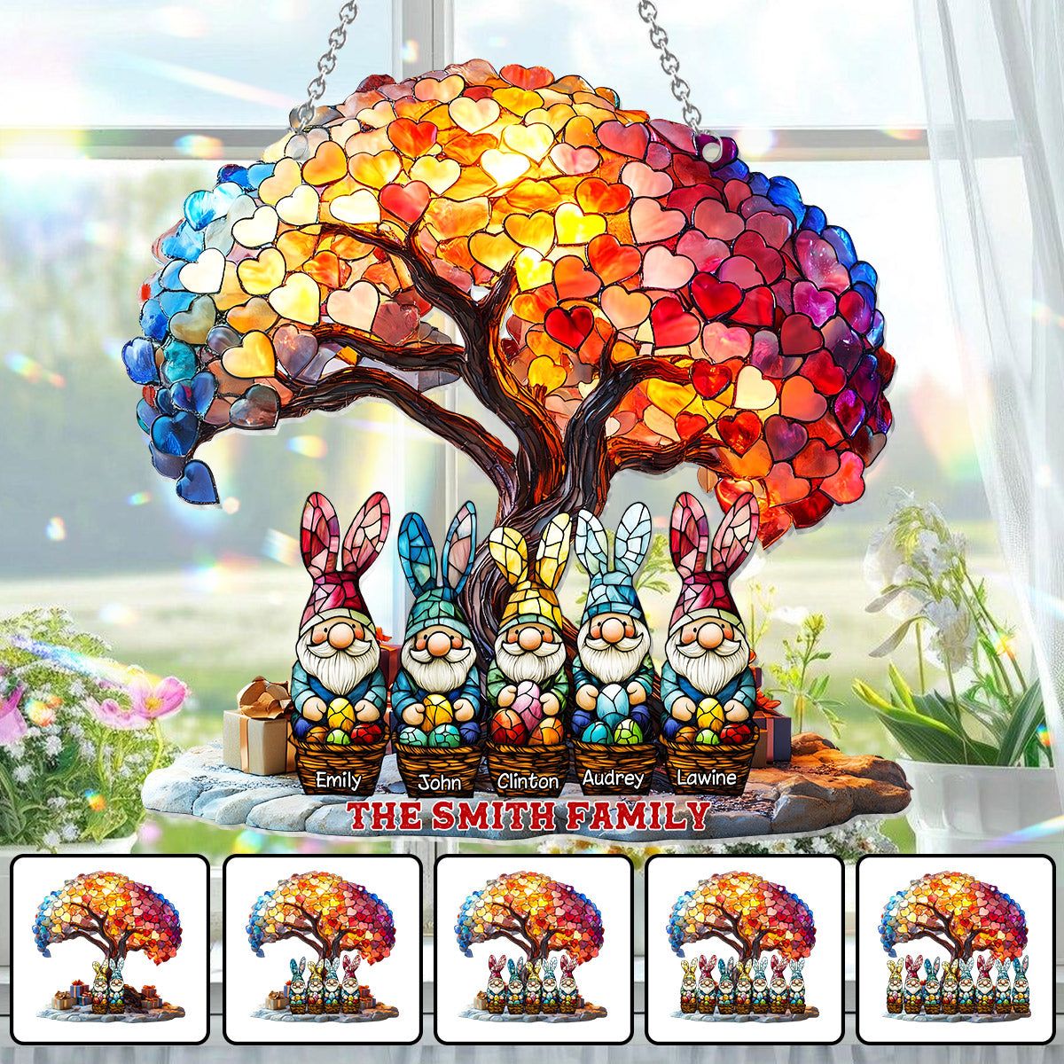 Happy Easter Personalized Family Window Hanging Suncatcher Ornament