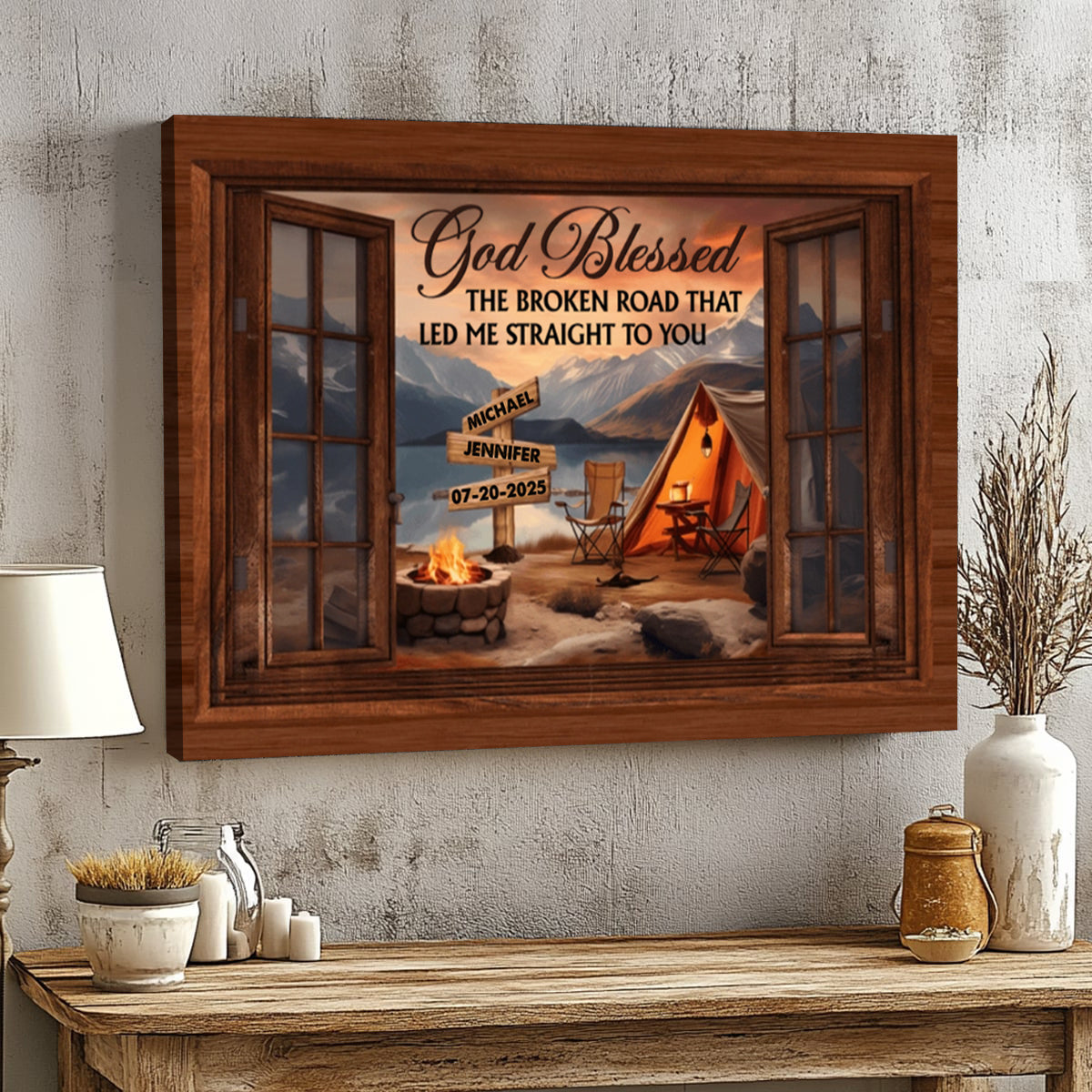 Personalized Camping Couple Gift God Blessed The Broken Road Canvas Poster