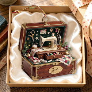 Personalized Jewelry Box Containing a Tiny Nostalgic Sewing Studio Ornament,Christmas Gift Ideas for Sewing Enthusiasts