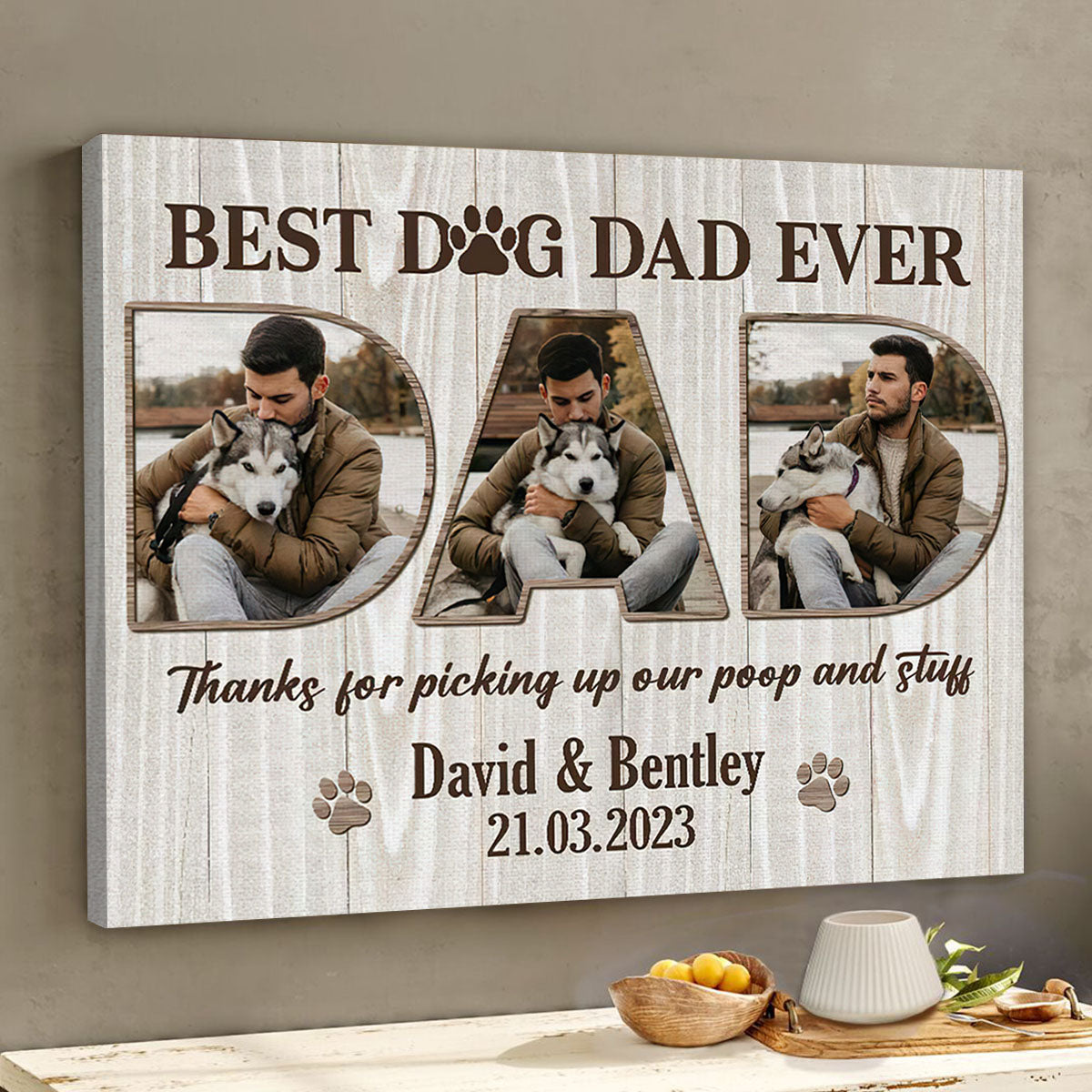 Personalized Best Dog Dad Ever Photo Canvas Poster – Pet Lover Gift – Fathers Day Dog Dad Gift