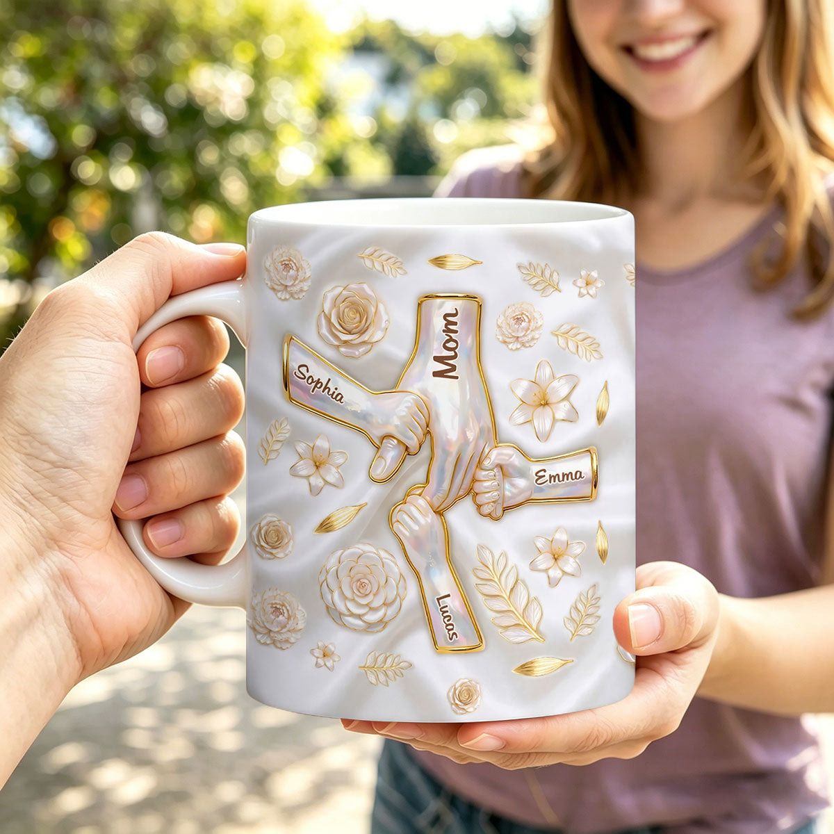 Custom 3D Inflated Effect Printed Mug - Personalized Mother's Day Gifts For Mom, Grandma - Her Hands Hold Our World