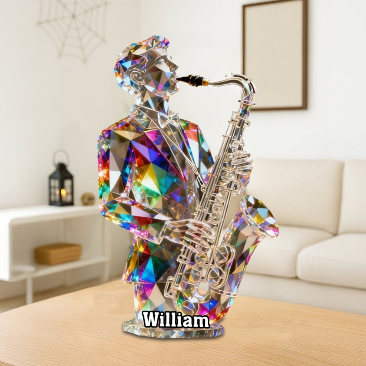 Custom Name Saxophonist Stained Glass Effect Acrylic Plaque,Personalized Musician Gift
