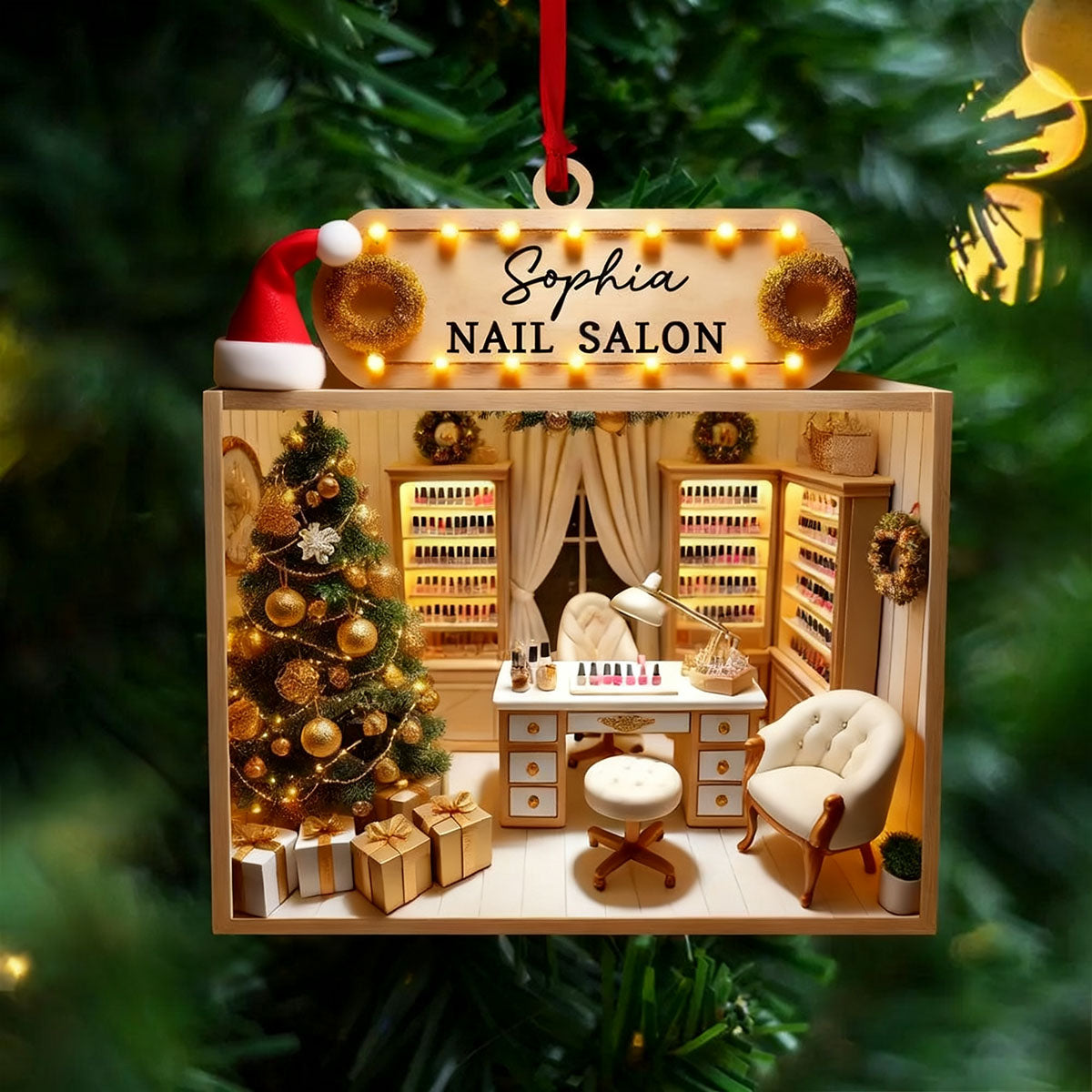 Personalized Custom Name Nail Salon Ornament, Nail Salon Christmas Decoration