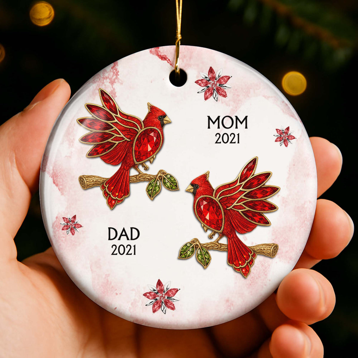 The Love And Memories With Birds And Flowers - Personalized Ceramic Ornament Gift For Family Members