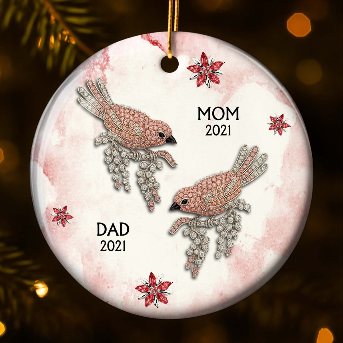The Love And Memories With Birds And Flowers - Personalized Ceramic Ornament Gift For Family Members