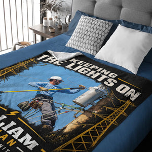 Keeping the Lights On Personalized Lineman Photo Blanket