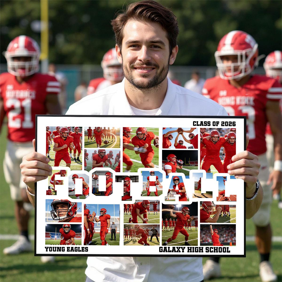 Personalized Football Cheer Photo Collage Canvas Painting with Team Name Birthday Home Decor Gift for Sport Coach