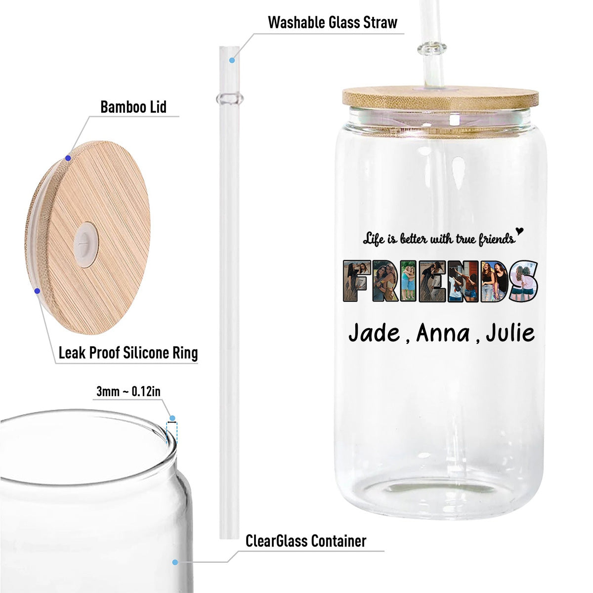 Always My Sister Forever My Friend - Personalized Photo Clear Glass Can