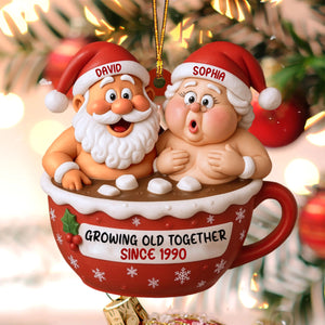 Growing Old Together Santa Claus In Hot Chocolate Cup,Personalized Ornament,Gift For Couples