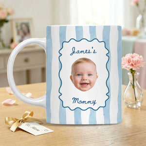 A Tiny Face, A Lifetime Of Love - Personalized Mug, Gift For Mom, Custom Photo Keepsake, Minimalist Pastel Color Stripe Design