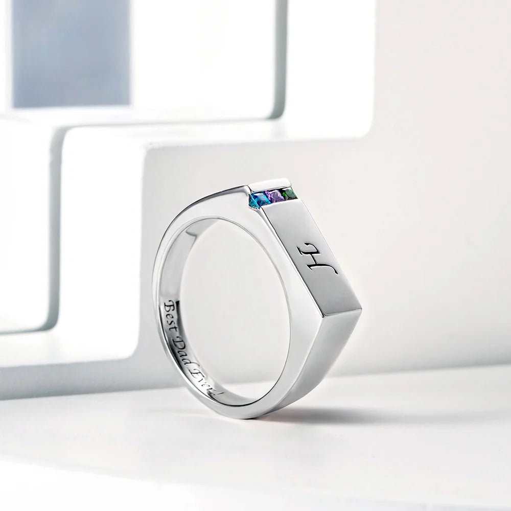 Personalized Birthstone Men's Ring, Family Ring Gift for Father