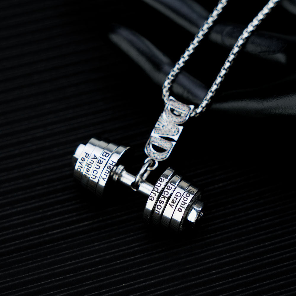 Personalized DAD Dumbbell Charm Necklace