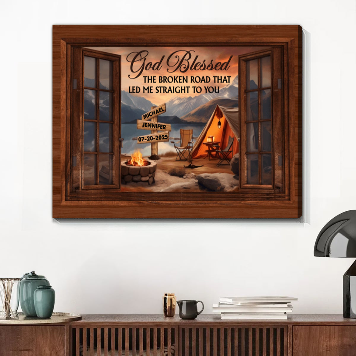 Personalized Camping Couple Gift God Blessed The Broken Road Canvas Poster