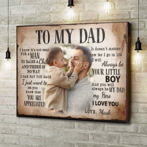 Personalized To My Dad Canvas Poster, Custom Photo And Name,Father's Day Gift For Dad