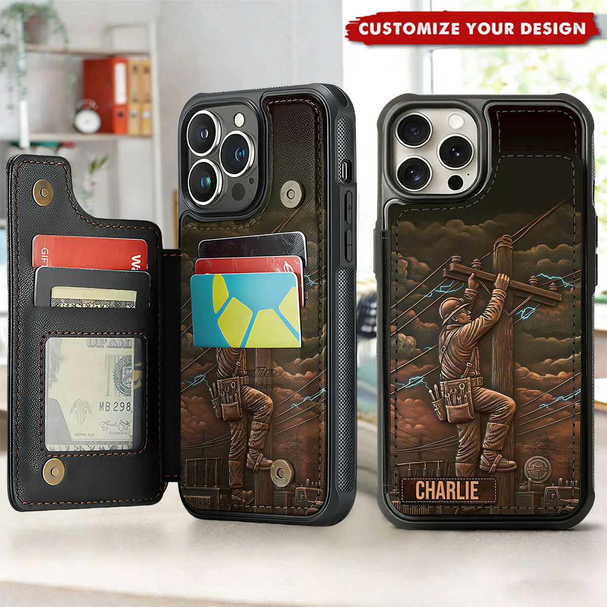 Strongest Lineman - Custom Name Personalized Flip Wallet Phone Case, Gift For Lineman