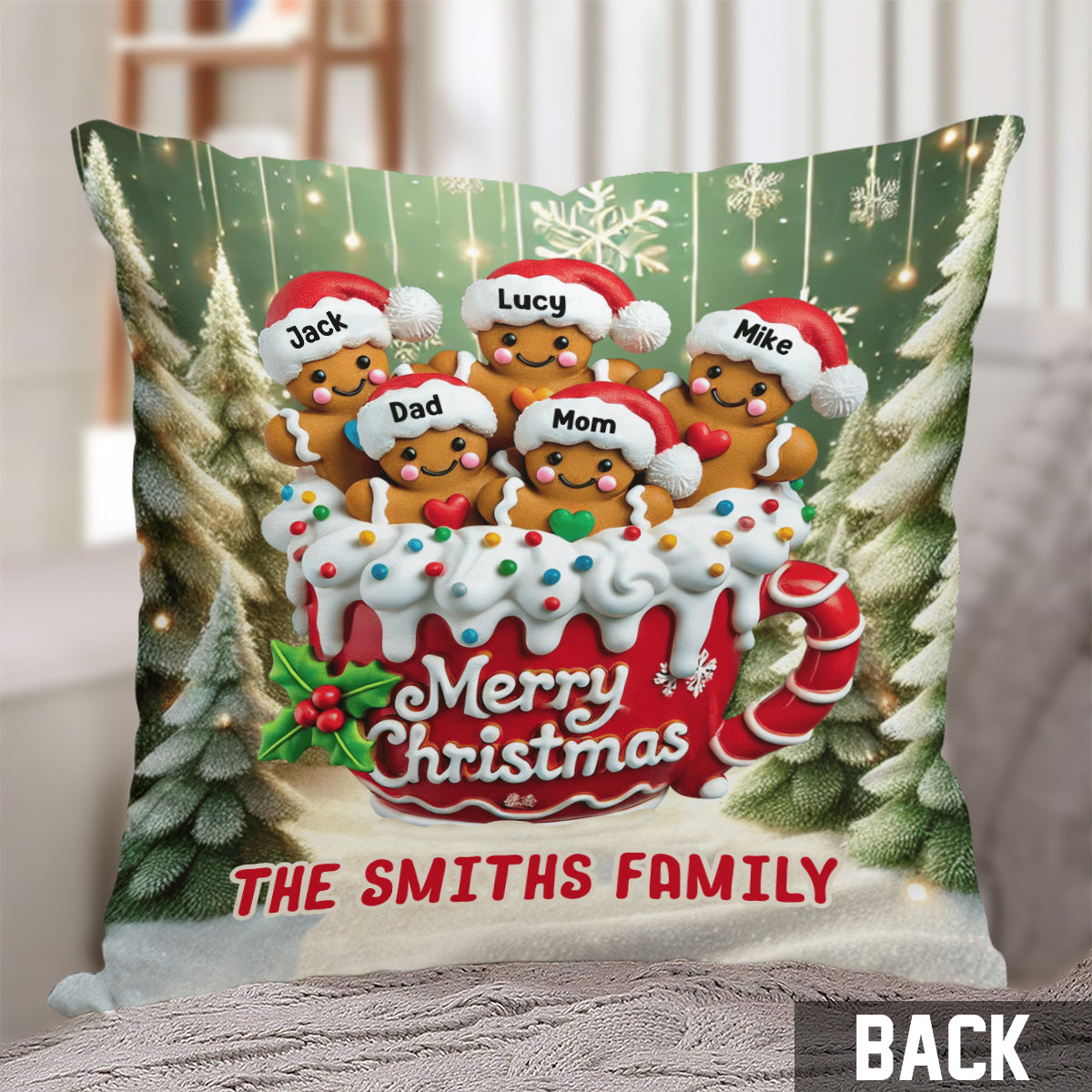 Merry Christmas Personalized Family Cookie Throw Pillow