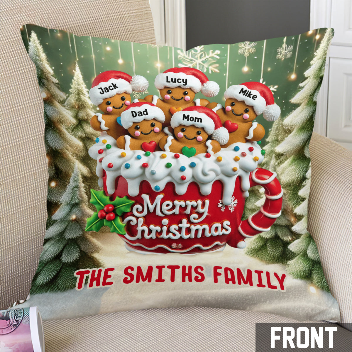Merry Christmas Personalized Family Cookie Throw Pillow