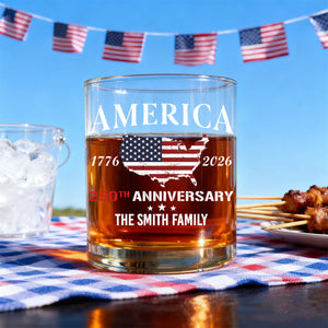 Personalized Family Name America 250th Anniversary Whiskey Glass