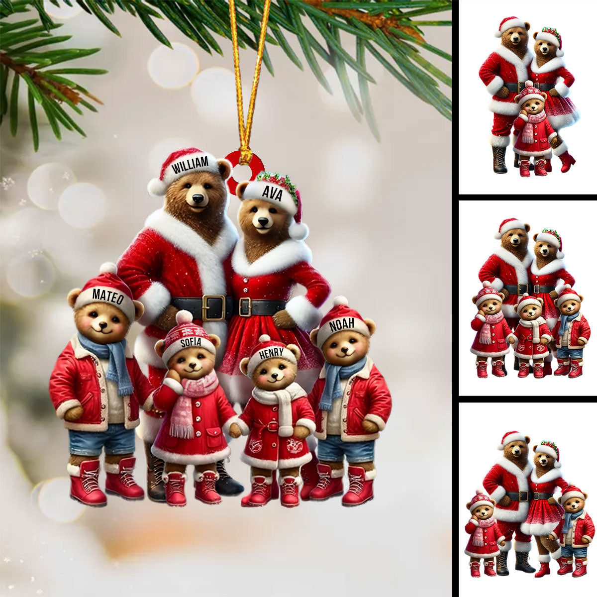 Bear Family Personalized Christmas Ornament