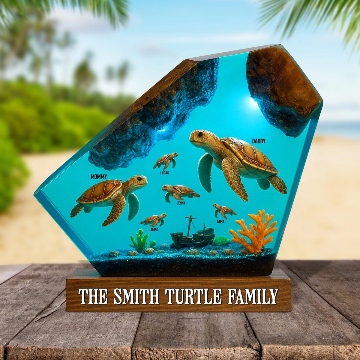 Custom Turtle Family Plaque - Personalized Gift with Names for Mom, Dad & Kids