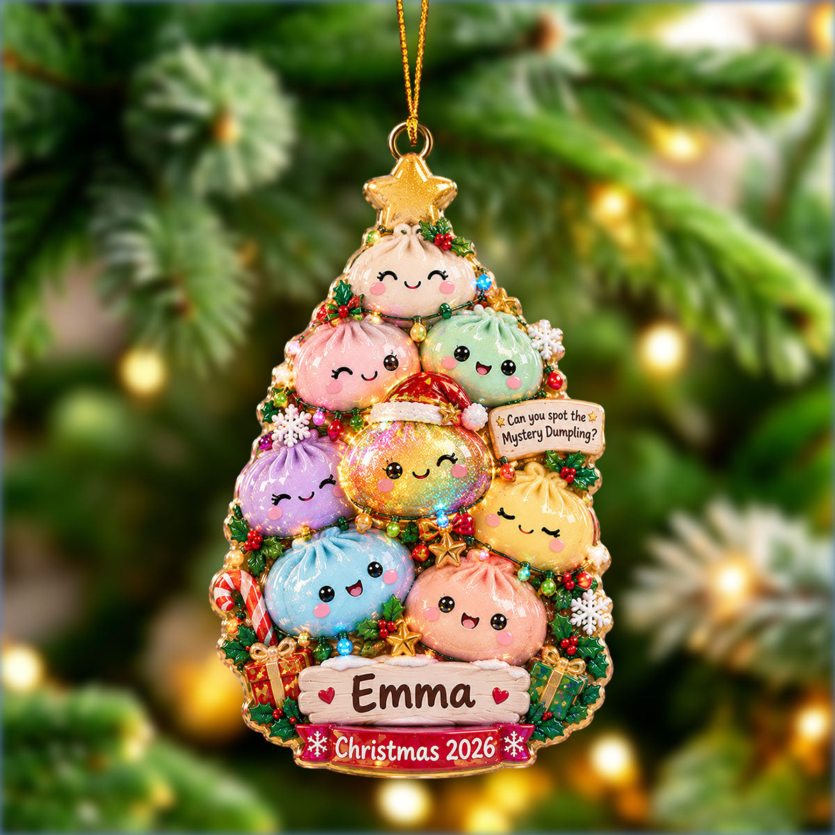 Personalized Dumpling Christmas Tree Ornament – Custom Name Holiday Keepsake