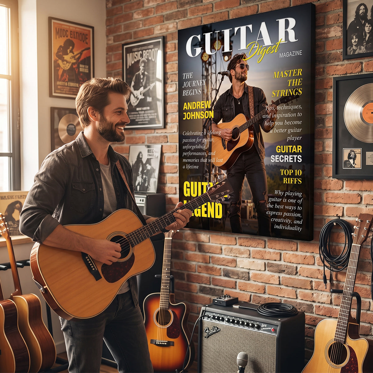 Personalized Guitar Digest Magazine Cover – Custom Guitarist Photo Keepsake, A Unique Music Gift For Guitar Lovers