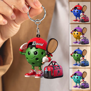 Salute Pickleball Ball Mascot Keychain Personalized Cute Gift For Pickleball Lovers