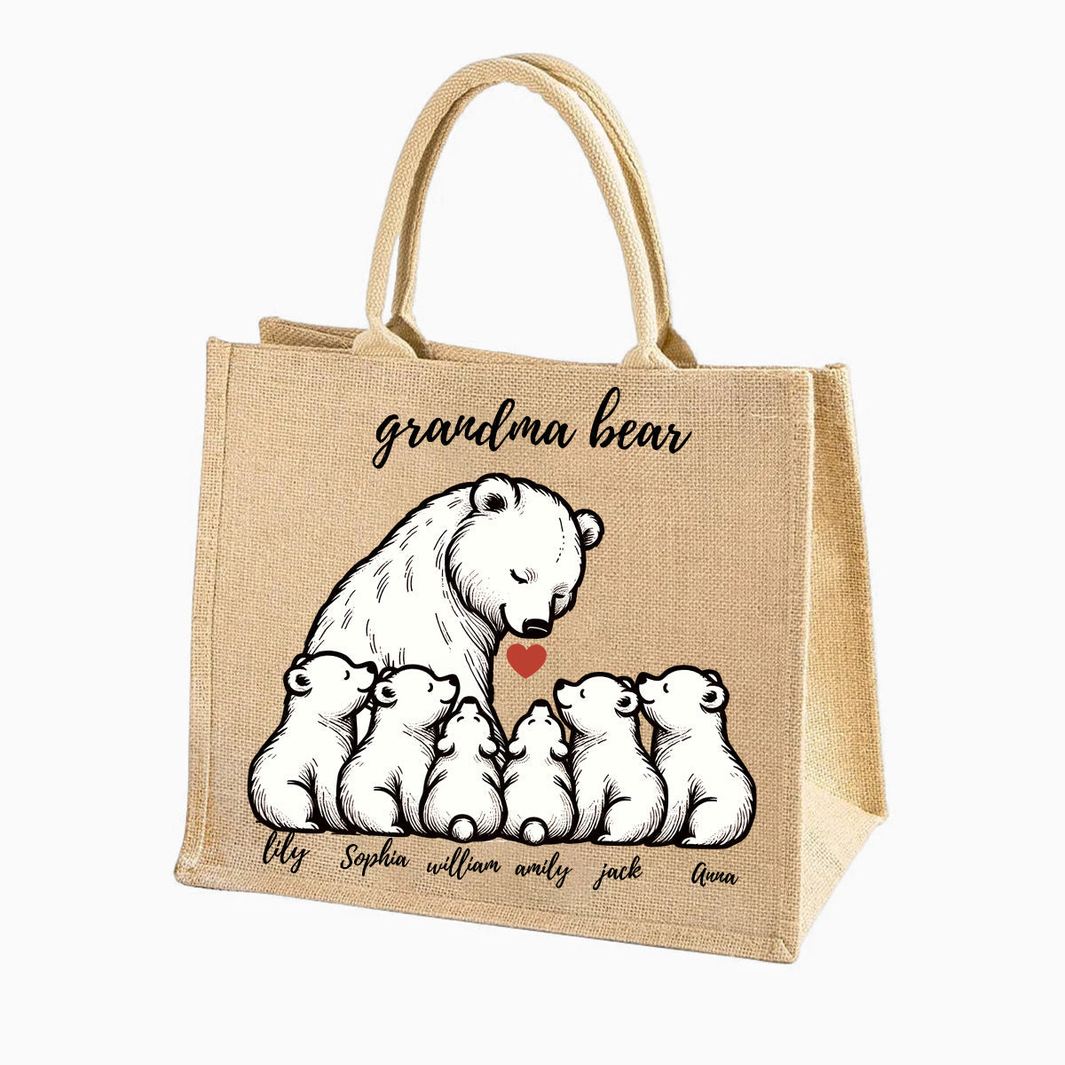 Personalized Bear With Little Bear Kids Jute Tote Bag