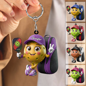 Pickleball Paddle & Sports Bag Keychain - Personalized Pickleball Mascot Keychain Gift for Male & Female Player