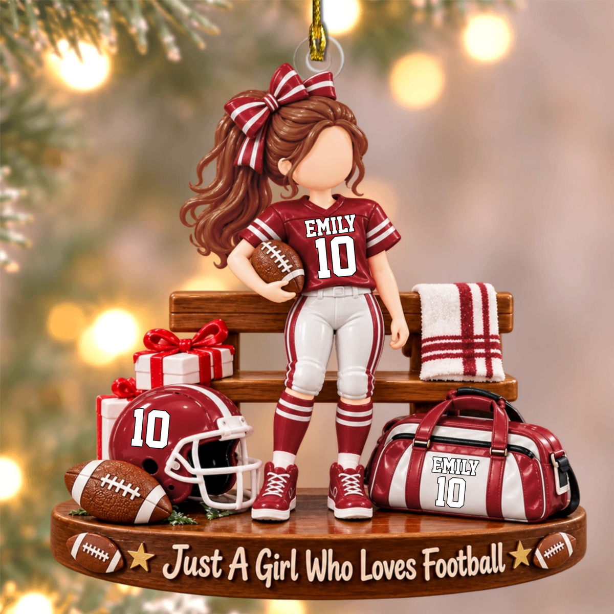 Personalized Girl Football Ornament 2026 – "Just A Girl Who Loves Football" Sporty Holiday Keepsake Gift For Sporty Women