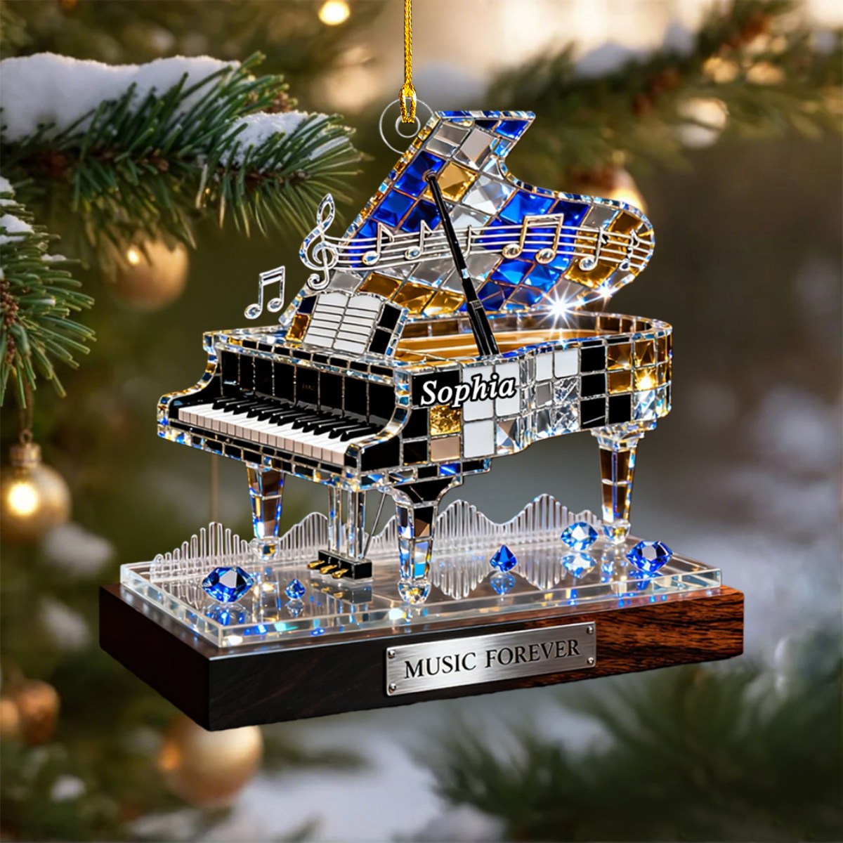 Personalized Stained Glass Effect Piano Themed Ornament,Music Lover Musician Gift