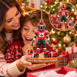 Just A Boy Who Loves Football – Personalized Christmas Ornament | Custom Name, Jersey Number & Uniform Colors | Gift For Football Players