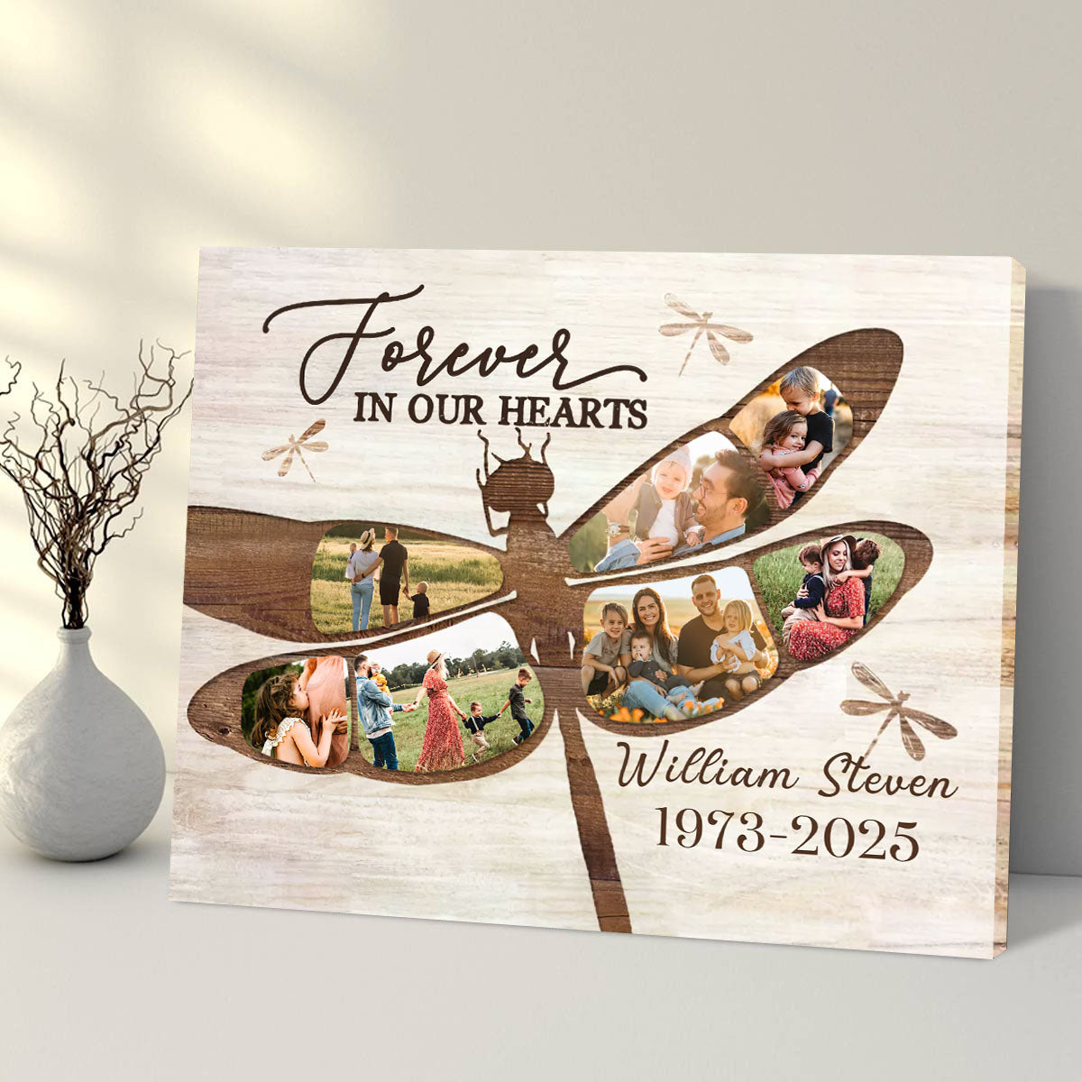 Dragonfly Memorial Photo Collage Canvas, Personalized Memorial Photo Gifts, Remembrance Gifts