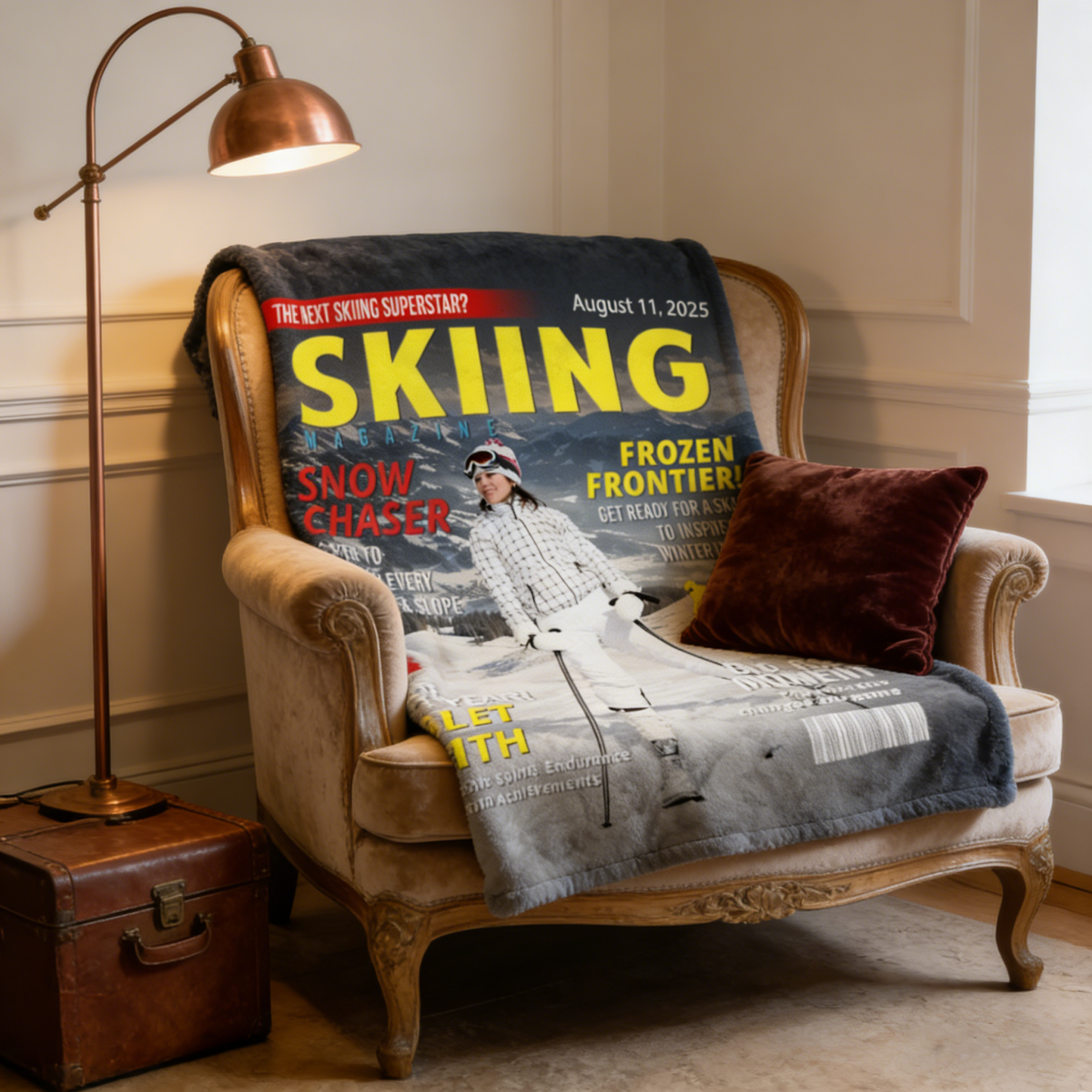 Custom Skiing Magazine Cover Blanket– Skiing Gift Ideas, Skiing Lover Gift