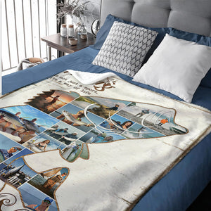 Personalized Fishing Photo Collage Blanket, Fish Shape Blanket, Fishing Gift