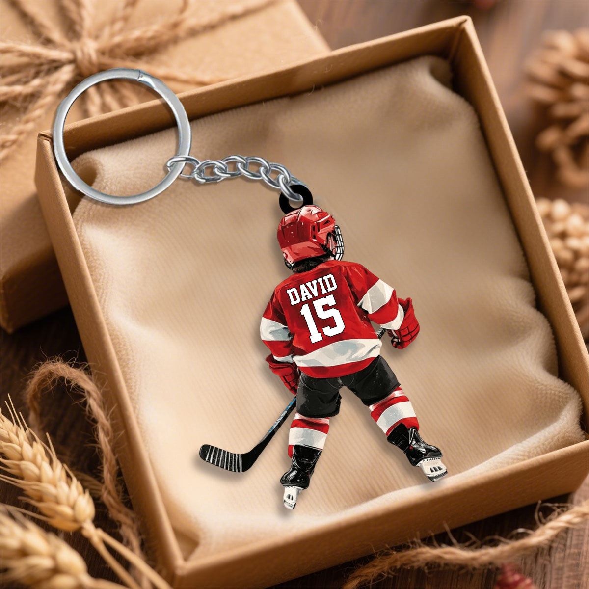 Personalized Kid Hockey Players Keychain For Hockey Lover