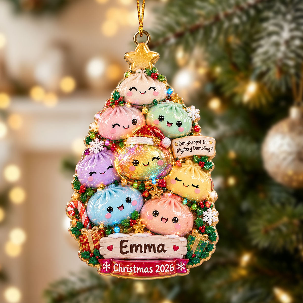 Personalized Dumpling Christmas Tree Ornament – Custom Name Holiday Keepsake