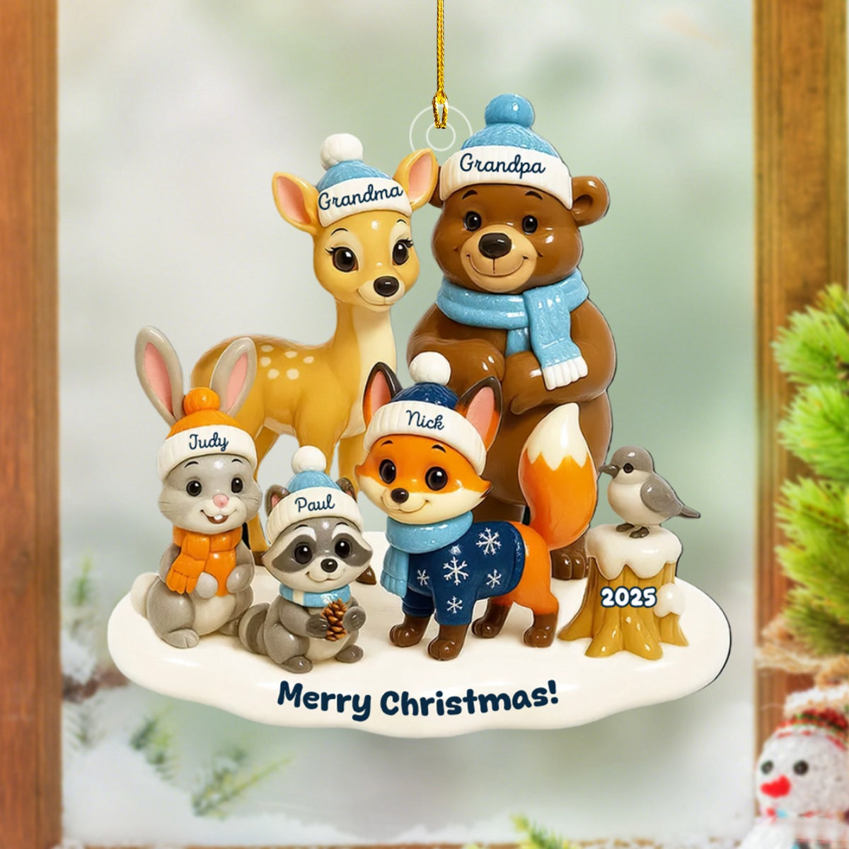 Woodland Family Personalized Acrylic Ornament, Christmas Decor