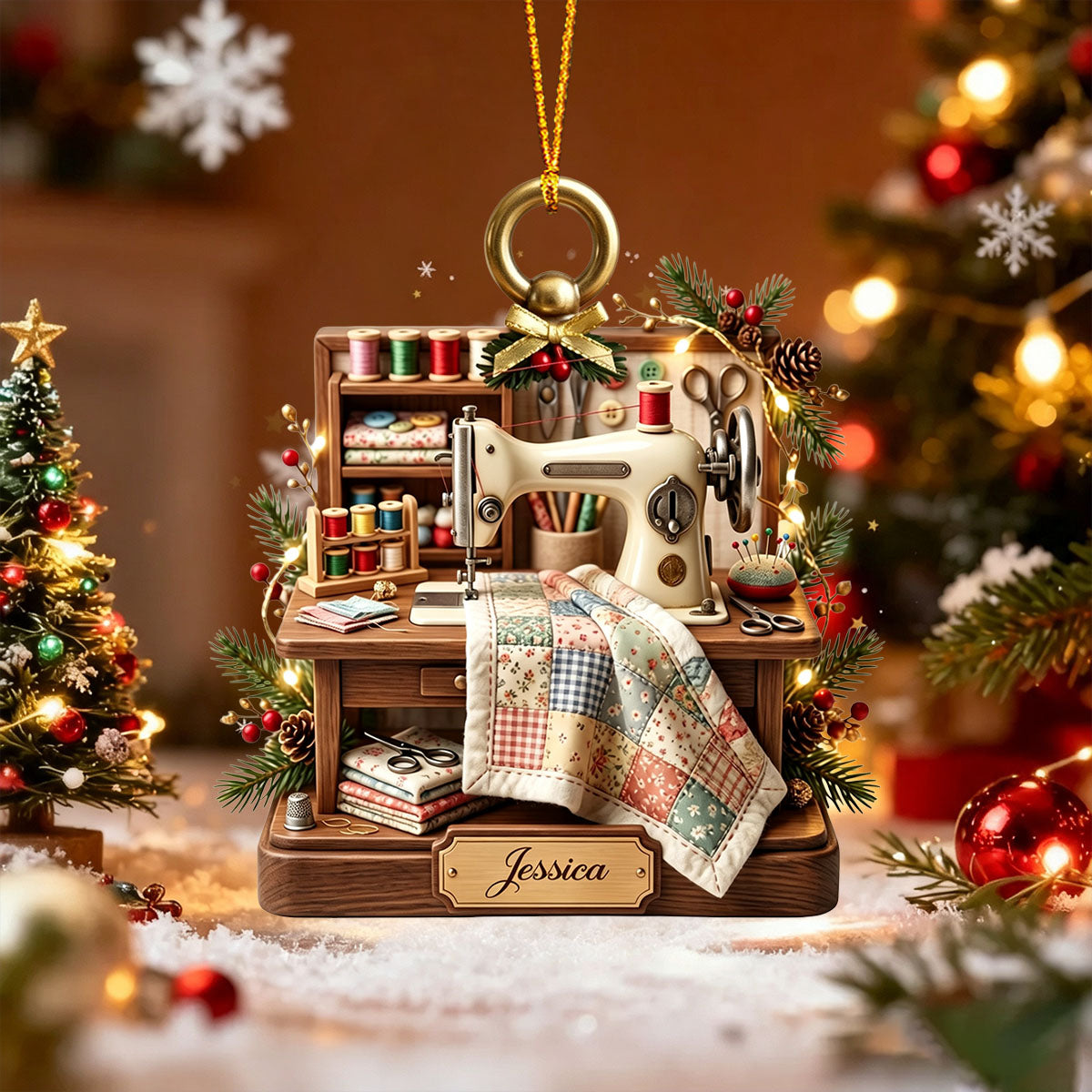 Her Little Sewing Corner Personalized Vintage Sewing Machine Ornament Christmas Gift