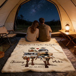 Custom Couple Cowboy Photo Collage Blanket , Personalized Couple Horse Riding Gift, Riding Partners Horse Riding Gifts