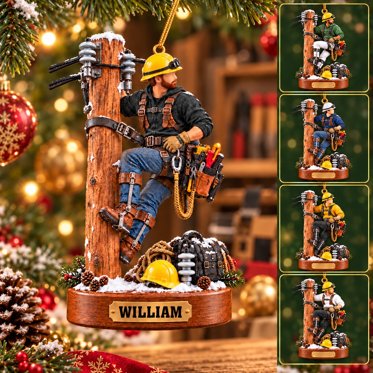 Personalized Lineman Ornament, Power Line Worker Christmas Gift