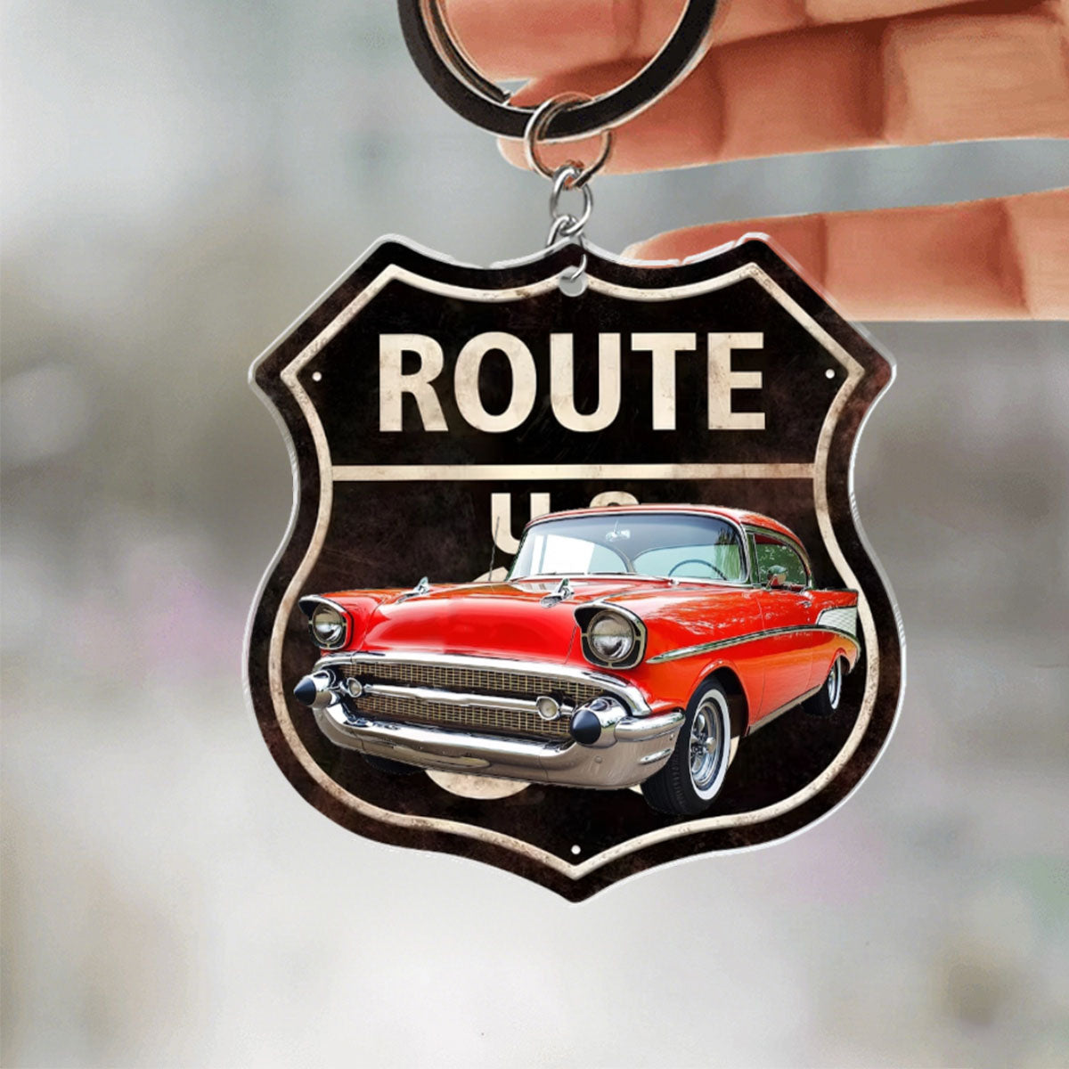 Custom Photo Route 66 Personalized Acrylic Keychain Gift For Car Lovers