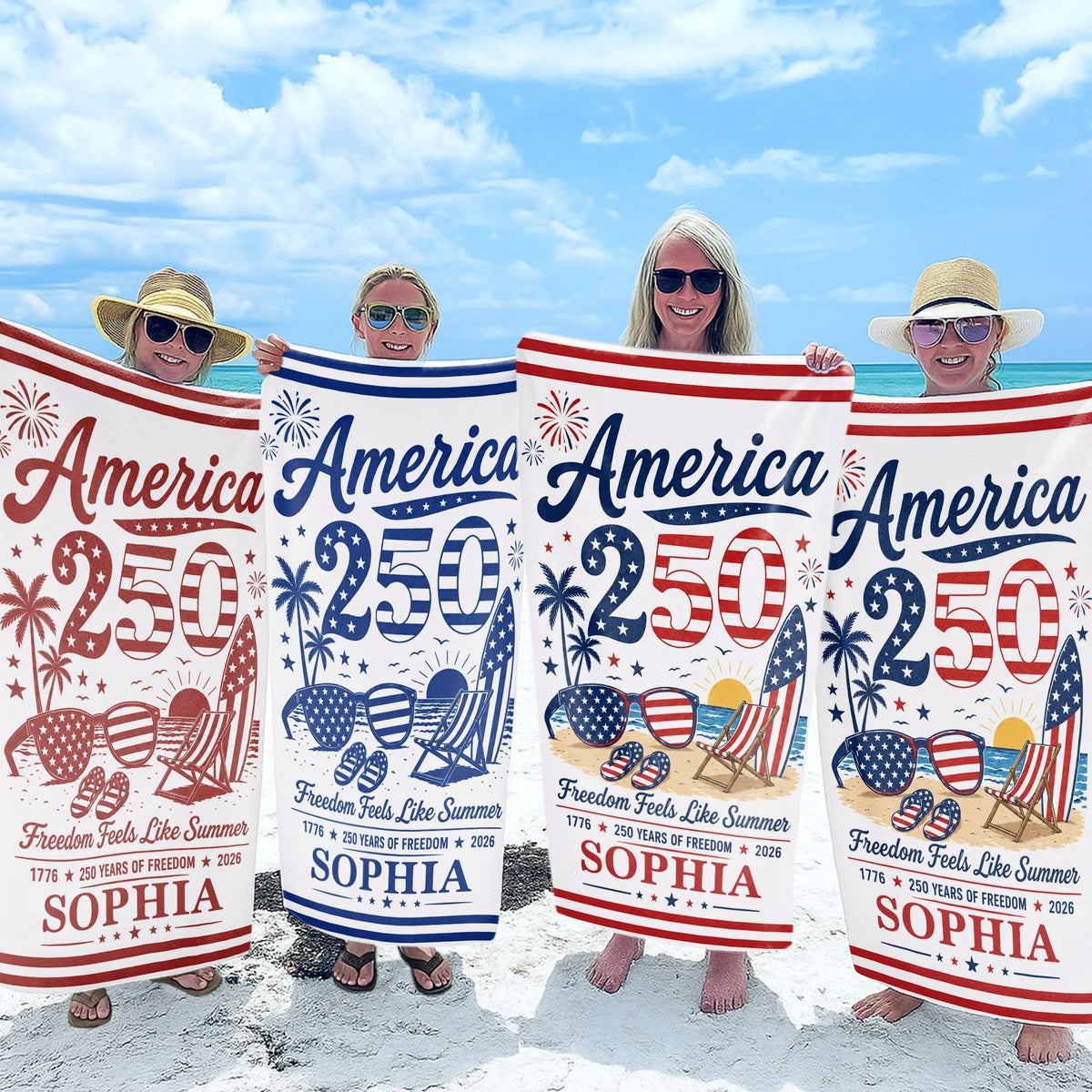 Personalized "Freedom Feels Like Summer" Beach Towel – Family Gift