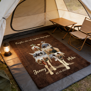 Custom Couple Cowboy Photo Collage Blanket , Personalized Couple Horse Riding Gift, Riding Partners Horse Riding Gifts