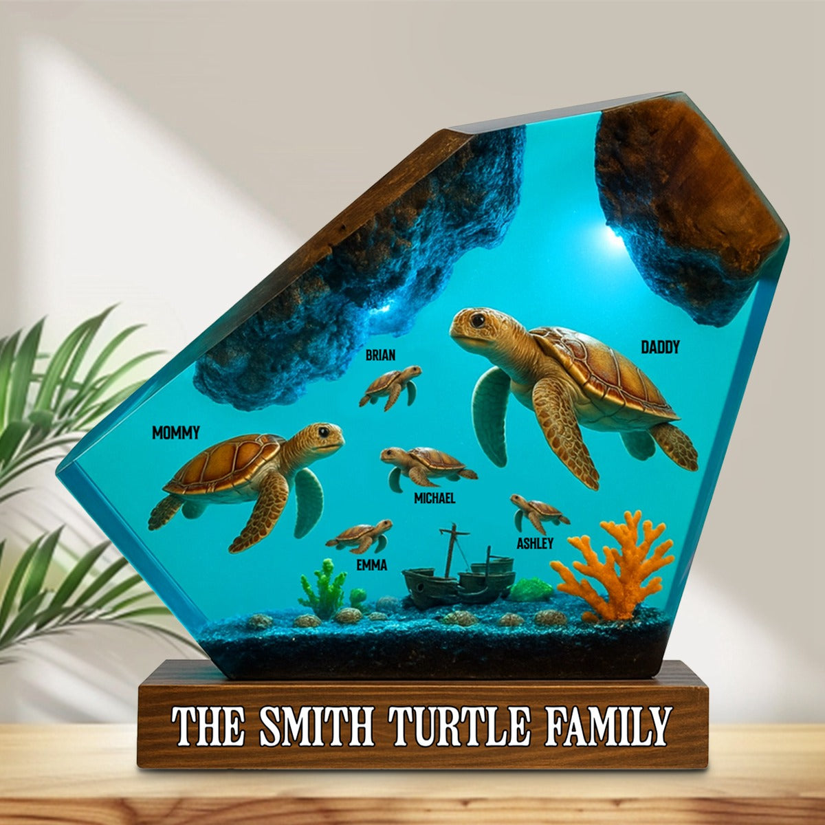 Custom Turtle Family Plaque - Personalized Gift with Names for Mom, Dad & Kids