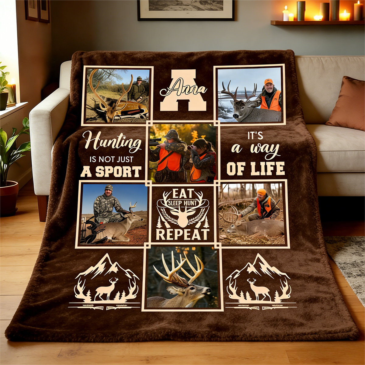 Personalized Deer Hunting Blanket, Hunting Memory Photo Collage, Best Gift For Deer Hunters