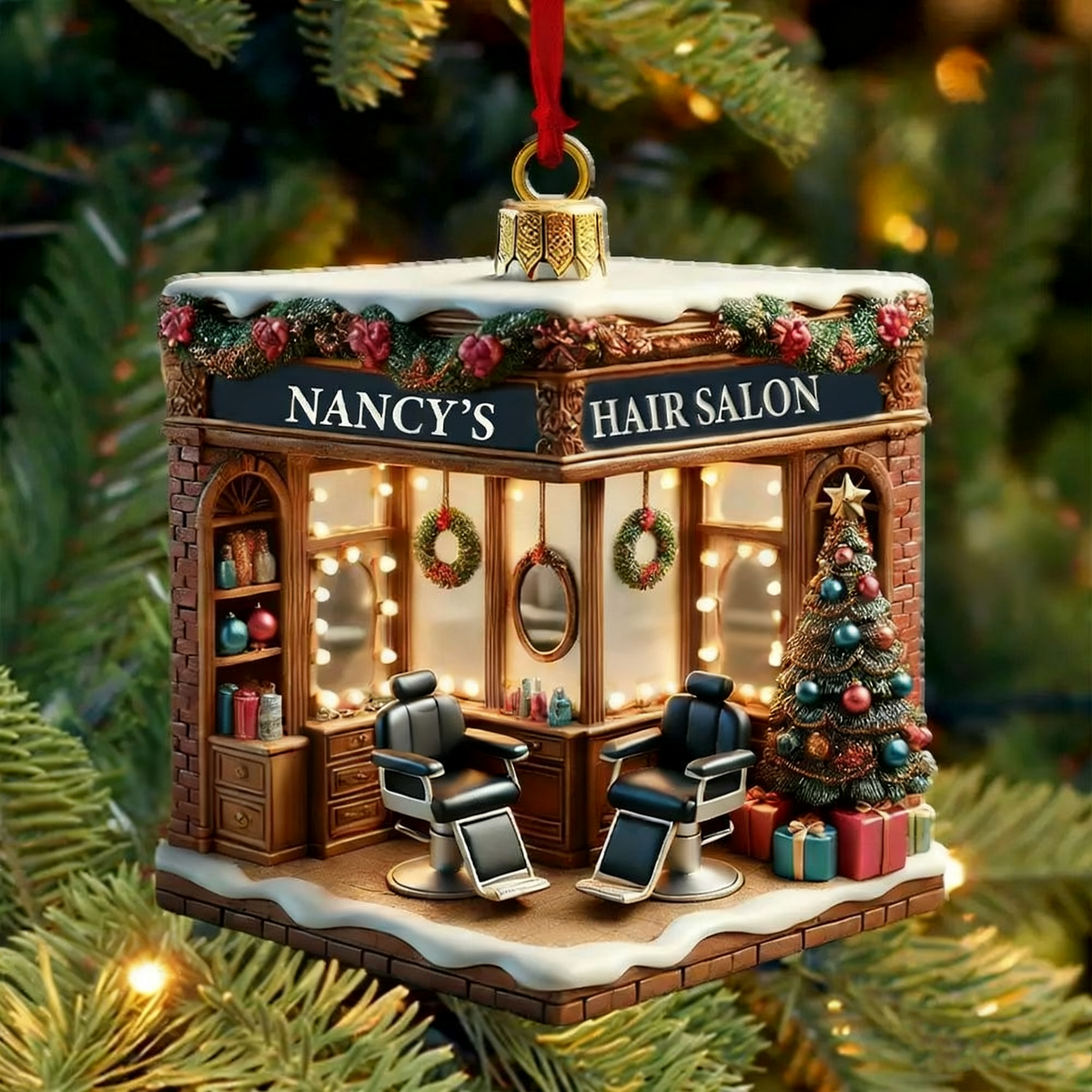 Personalized Custom Name Hair Salon Ornament, Hair Salon Christmas Decoration